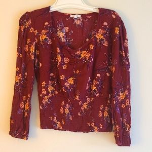 Maurices Medium Ruched Wine Floral Shirt